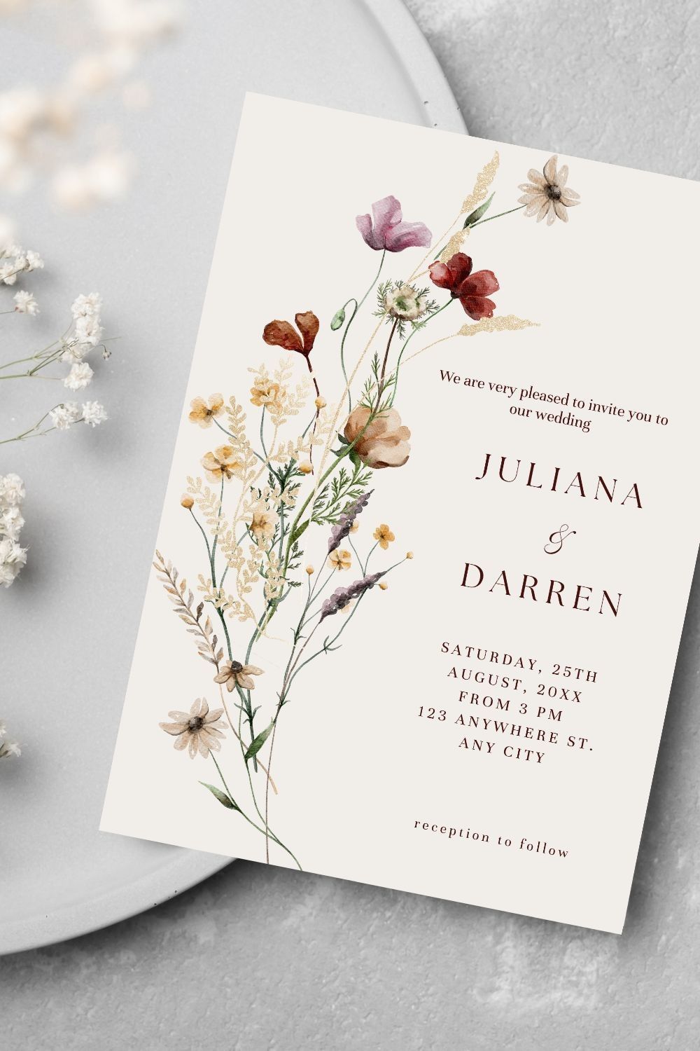 Floral watercolor wedding invitation