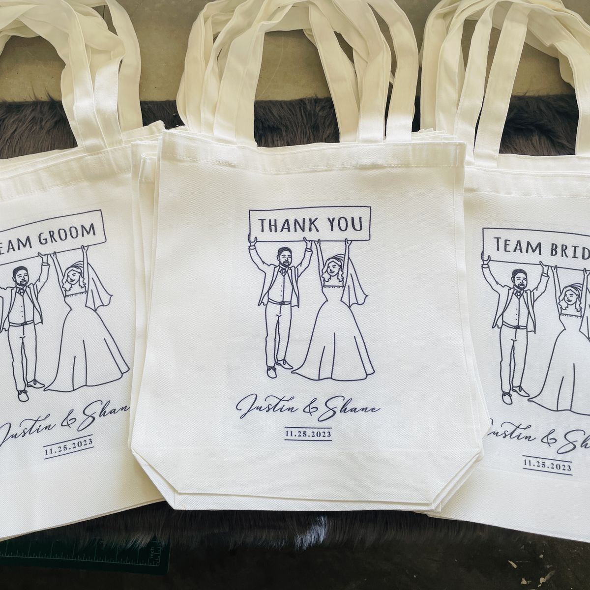 Thank you tote bags Team Bride Groom