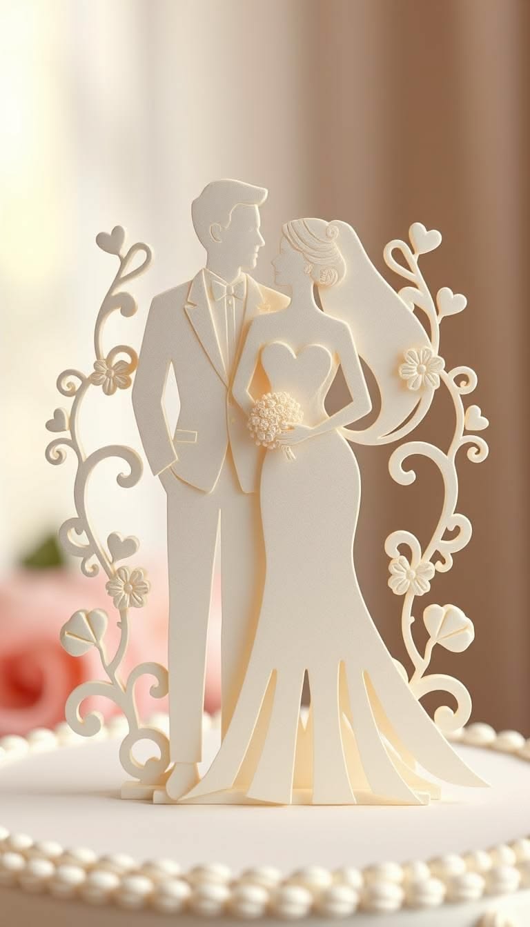Paper cut bride and groom cake topper
